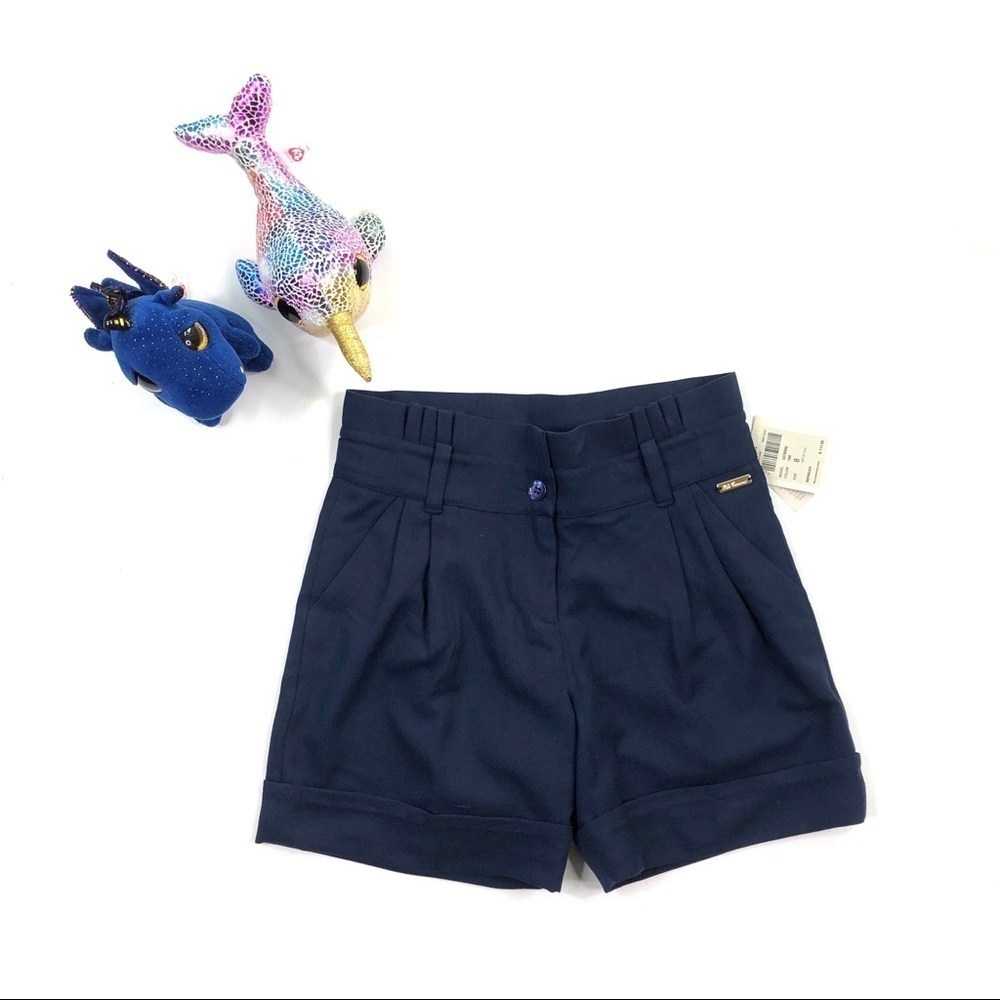 NWT Pili Carrera navy bblue pleated cuffed shorts girl kids 8